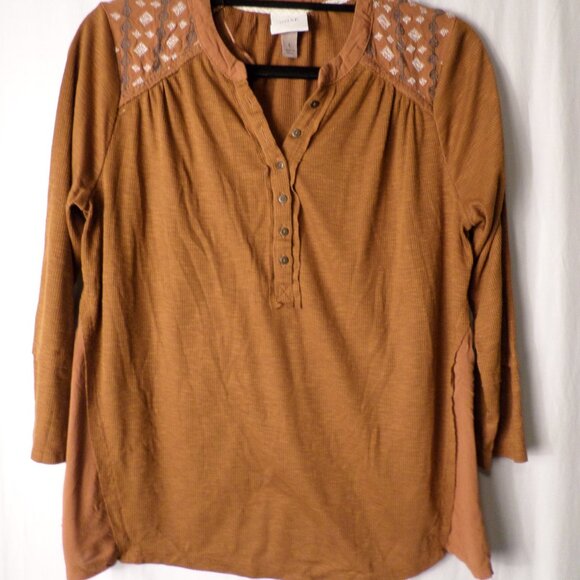 Knox Rose Thermal Rust Colored Long Sleeve Knit Tee Blouse Womens Large - Picture 2 of 12